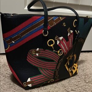 Ralph Lauren Designer Navy Blue and Multicolor Tote Bag